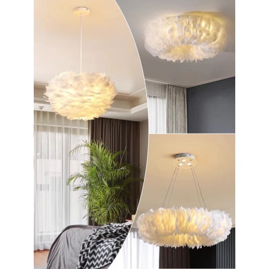 Candelabru cu pene naturale Puff 400, 3 surse de iluminare Candelabru cu pene naturale Puff 400, 3 surse de iluminare