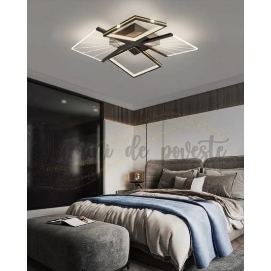 Lustra LED 62W Spectrum Rhomb, 4 surse de iluminare, Telecomanda Lustra LED 62W Spectrum Rhomb, 4 surse de iluminare, Telecomanda