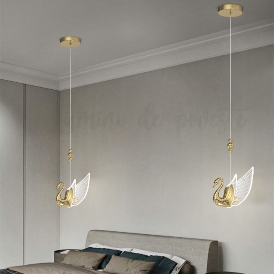 Pendul LED 12W Swan 1 Gold, LED inclus Pendul LED 12W Swan 1 Gold, LED inclus